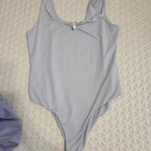 Light Blue Scoop Neck One-Piece Swimsuit